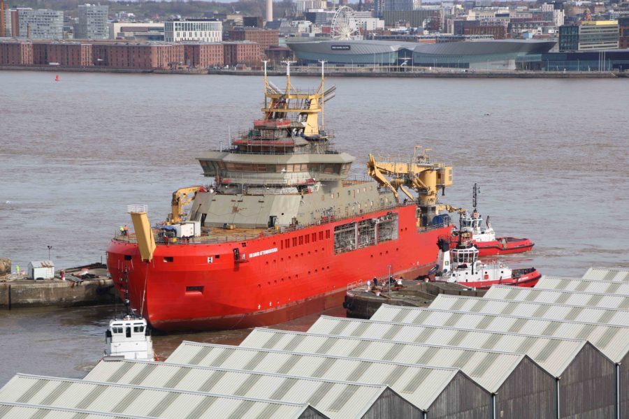 The RRS Sir David Attenborough being guided into the wet basin at Cammell Laird Shipyard in Birkenhead- Daily Logistucs